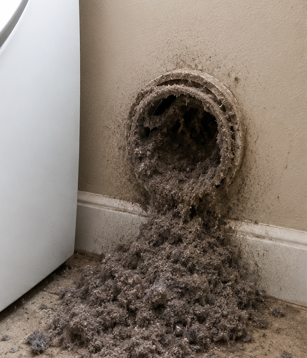 Dryer vent duct cleaning to remove compacted lint and debris